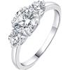 JewelryPalace 1ct Classico Anello a Tre Pietre Donna placcato oro bianco 14K con Creato Moissanite, Anelli con Pietra a Taglio Rotondo, Fede Nuziale Set Gioielli Donna 11.5