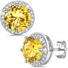 Bestyle Orecchini Donna Punto Luce 2 Carati, Ipoallergenici con Punta in Argento 925, Pietre Portafortuna Rotonde per i 12 Mesi Brillante Giallo Citrino, Regalo per Donna