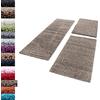 Carpettex Bordo del letto Shaggy tappeto Set di runner 3 pezzi Pila alta Pianura Pila lunga, colore:Taupe, set letto:2 pezzi 80x150 + 1 pz 100x200