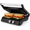 Pukomc Grill a Contatto, Griglia 1800W con Superficie Antiaderente, Timer 60 minuti, Apertura a 180º, per Sandwich, Bistecche e Panini