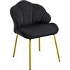 Yaheetech Sedia da Salotto Moderna Design a Conchiglia Sedia Imbottita da Soggiorno Poltrona in Velluto Camera da Letto Sedie con Schienale Gambe in Metallo Portata 136 KG Nero/1 Pezzo