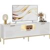 Bestier Mobile TV con fronti scanalati per TV da 32/60, moderno centro di intrattenimento con vano portaoggetti, console multimediale con motivo ondulato per soggiorno e camera da letto, bianco