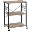 VASAGLE Carrello da Cucina con Rotelle, Carrello di Servizio con 3 Ripiani, Scaffale per Microonde, Struttura Metallica con 6 Ganci, 40 x 60 x 89 cm, Greige Melange e Nero Inchiostro KKS060B02