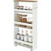 Soayone Carrello Cucina con Ruote 40 x 14 x 80 cm Carrello Stretto a 4 Ripiani Carrello Portaoggetti per Cucina Bagno e Lavanderia Bianco Effetto Legno