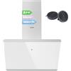 COMFEE' COMFEE 'CH60J64ET4A2W A++ - Cappa aspirante 60 cm, cappa a testa 60 cm, flusso d'aria 380 m³/h, design in acciaio inox/vetro con touch screen, LED, cappa aspirante con filtro a carbone, bianco