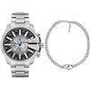 Diesel Uomo Set Orologio Mega Chief Slim in acciaio inossidabile color argento e collana, Set