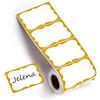 labelon Etichette dorate, 5,1 x 7,6 cm, rotolo con bordo dorato, 200 etichette adesive per nome, per scuola, ufficio, casa, feste, conferenze, Capodanno