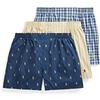 Polo Ralph Lauren Men's Classic Fit Cotton Woven Boxers 3-Pack, Navy/Yellow, Stripe/Navy, Plaid/Yellow-3 Pack, Large