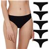 Conte elegant LST 2000 Set di 5 Perizoma da Donna in Cotone con Elastico - Biancheria Intima da Donna - Mutande Slip Tanga Intimo - Taglia 106 - Nero