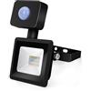 VoltShine Proiettore LED slim nero da 10 W con sensore, realizzato in die-casting, ideale per illuminazione efficiente e moderna in esterni. Porta stile e sicurezza ai tuoi spazi.