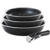 QDESIGN Set di 3 padelle in alluminio antiaderente senza PFOA con manico rimovibile, tutte le fornelli, inclusa l'induzione, adatte per lavatrice e frigorifero, 20/24/28 cm, colore: nero