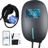 YU YUSING Colonnina Ricarica Auto Elettrica 22 KW, 7M Cavo Ricarica Auto Elettrica Tipo 2, 6-32A Wallbox Trifase, Carichino Auto elettrica con Schuko, Contro App, LCD Digitale e Supporto, IP65, Grigio