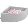 KiddyMoon Piscina di Palline Angolare a Quarto 90x30cm con 300 Palline 7cm Piscina in Schiuma per Neonati e Bambini Piccoli - Grigio Ch: Rosa Ch Perla Trasparente