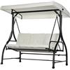 Dondolo Letto da Giardino 3 Posti con Tettuccio Regolabile 195x117x175 cm in Acciaio e Poliestere Crema e Nero