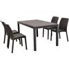 MilaniHome Set Tavolo da Giardino Rettangolare Fisso Cm 150 X 90 con 4 Sedie in Wicker Stampato Marrone da Esterno Giardino