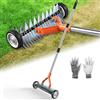 Struxly Scarificatore rastrello con ruote, larghezza di lavoro 32 cm, scarificatore manuale regolabile 166 cm, 21 scarificatore, scarificatore manuale in acciaio, per giardino, cortile, prato, arancione