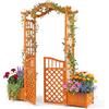 COSTWAY Arco da Giardino con Fioriere, Letto da Giardino Rialzato con Traliccio, Tetto, Fori di Drenaggio, Fondo Rimovibile e Cancelli Chiudibili, Pergolato da Esterno in Legno per Feste e Matrinomio
