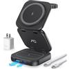 AC ISLAND Caricabatterie wireless 5 in 1 per MagSafe, stazione di ricarica portatile da viaggio AC ISLAND Qi2, supporto magnetico pieghevole veloce da 35 W, evoluto per iPhone serie 17-12, Apple Watch, AirPods