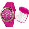 Harry Lime Orologio astuto della cinghia del silicone rosa della serie 7 con gli auricolari senza fili veri rosa nella custodia di ricarica