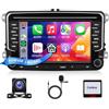 Rimoody 4G+64G Android Autoradio per VW Golf 5 6 Passat Polo Tiguan Touran Caddy Skoda Seat 7 Pollici Wireless Carplay Autoradio 2 Din con Android Auto GPS Navi WiFi Bluetooth FM/RDS/EQ Telecamera Posteriore