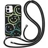 Xylota Cover Cordino per iPhone 11 6,1, Aesthetic Disegni Smile Face Custodia con Corda Collana Tracolla Laccio, Sottile Silicone Morbido TPU Bumper Antiurto Protettiva Case per iPhone 11, Nero