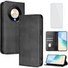 OUEAYIEN Cover per Honor Magic6 Lite 5G/X9B Custodia a Libro con Vetro Temperato Blocco RFID Antiurto Pelle Portafoglio Porta Carte Vintage Flip Custodia per Honor Magic 6 Lite 6Lite HonorX9B Nero