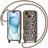 Coiwxmoi Cover con Cordino per iPhone 14, Aesthetic Fiori Disegni Ragazze Custodia con Corda Tracolla Laccio Collana, Sottile Silicone TPU Antiurto Protettiva Case per iPhone 14, Marrone 01