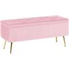 IlGruppone Panca Imbottita Divanetto in Velluto Contenitore Pouf Grande XXL PortaOggetti Cassapanca Ingresso Legno Massello Panchina Sgabello A Pie di Letto - Rosa Cipria