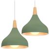 iDEGU 2 Pezzi Lampade a Sospensione Retrò 20CM LED Luce a Soffitto in Legna Metallo Moderna Lampadario Forma di Goccia Stile Scandinavo Plafoniera per Soggiorno Sala Da Pranzo Cameretta (Verde Oliva)