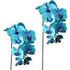 belupai Belupa 2 Fiori Artificiali di Phalaenopsis, Steli di Orchidea Finta al Tocco Reale, 10 Teste di Fiori di Farfalla di Orchidea Finta Danzante per Matrimoni, Feste, Uffici, Hotel, Ristoranti,(Blu)