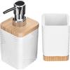 KADAX Set da 2 pezzi per bagno, bicchiere portaspazzolini e dispenser per detergente, bicchiere portaspazzolini decorativo, moderno dispenser di sapone per detergente (rettangolare bianco)