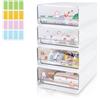 QLFJ-FurDec 4 cassettiera in plastica impilabile con 3 cassetti e etichette, traslucida cassettiera in plastica da scrivania, organizer per trucchi, grande capacità