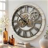 ImprovingLife The Gears Clock The Original Real Moving Gear Orologio da parete vintage industriale oversize rustico casale (60 cm, beige deserto vintage e bronzo)