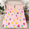 Loussiesd Biancheria da letto con angoli in cartone animato anguria lenzuolo Kawaii gelati lenzuola per bambini ragazze dolce fragola set di lenzuola estate copriletto rosa set di lenzuola matrimoniale