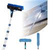 VEVOR Kit di Pulizia per Pannelli Fotovoltaici, 7,88 m, Spazzola con Asta Telescopica per Lavaggio di Pannelli Solari su Tetti e Finestre, con Attacco Acqua, Dispenser di Sapone, Testa Girevole a 180°