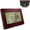 Fishtec Orologio Sveglia Digitale Radiocomandato da parete - Calendario con Data Giorno e Ora - Cifre grandi - 8 Lingue - Temperatura - 23 x 16 CM - Murale o su supporto - Motivo legno