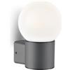 Generico Lampada da Parete con Globo Opale. Applique con Struttura in alluminio pressofuso di colore nero. Adatta Per Lampade a LED con Attacco E27 - Sfera Da Ø 15Cm. - IP44 per esterno