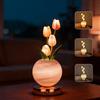 AVEKI Lampada da tavolo a tulipani, 3 colori, dimmerabile, touch, vaso in cristallo, lampada da comodino, ricaricabile, senza fili, tulipani artificiali, lampada da scrivania, decorazione per