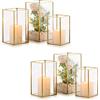 Nuptio Portacandele Uragano in Vetro - 6 Pezzi Lanterne Decorative per Pilastro, Portacandele in Vetro Temperato da Esterno per Matrimonio Natale Halloween Soggiorno da Tavolo Camino Casa Decor Oro