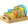 Lifewit Porta Coperchi in Bambù, Scolapiatti Salvaspazio con 5 Divisori Regolabili, Portacoperchi per Contenitori Cassetti Cucina per Alimenti, 34 x 25 cm