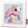 Pujeknm Tartarughe Diamond Painting per bambini con cornice in legno, set completo di immagini per pittura a diamante 5D, per bambini, fai da te, decorazione da parete, 18 x 18 cm