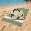 TexLom Telo Mare Fouta con Frange 80x160 cm con Borsa Coordinata Con Zip, Leggero e Assorbente (Verde Tartarughe)