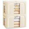 Resszo Lot di 2 Scatole per Armadio Rigide 66L, 50x40x33CM Scatole per Vestiti con Telaio in Metallo, Oxford & Doppia Finestra/Zip, Contenitori per Armadio Salvaspazio,Beige