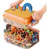 Yuehuamech - Scatole portaoggetti per Le-go, organizer in plastica a 3 strati con base, coperchio e scomparti regolabili, contenitore impilabile per mattoncini, organizer per puzzle