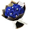 JINXIXI Bouquet di 24 rose blu glitter, kit fai-da-te per bouquet di fiori artificiali con 12 perle finte, carte per avvolgere fiori, steli e biglietti per regali, San Valentino, anniversari