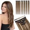Elailite Extension Capelli Veri Clip Naturali 5 Ciocche Singole con Silk Lace 50cm 52g per Volume/Mèches #4/27 Marrone Cioccolato/Biondo Scuro