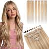 Elailite Extension Capelli Veri Clip Naturali 5 Ciocche Singole con Silk Lace 35cm 42g per Volume/Mèches #18/#613 Beige Sabbia Biondo/Bleach blonde