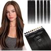 Elailite Extension Capelli Veri Clip Naturali 5 Ciocche Singole con Silk Lace 25cm 36g per Volume/Mèches #1B Nero Naturale