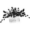 DRESSOOS Pettine laterale da sposa nero per capelli da sposa con strass e fiori, accessorio per capelli per il matrimonio, per il lato dei, per il matrimonio, con strass, in metallo da donna