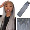 Lakaisa Straight Human Hair Extensions Clip In Extensions Capelli Veri Umani Naturali Capelli Real Human Hair Extensions Clip Invisible Grey 120g 7pcs for Women 16 Pollici